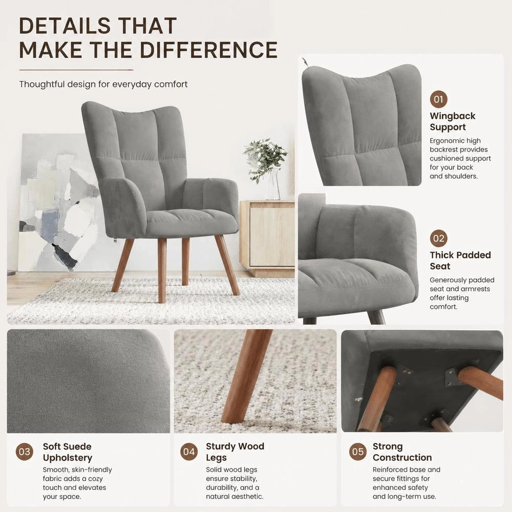 Reclining Armchair, Light Grey Velvet