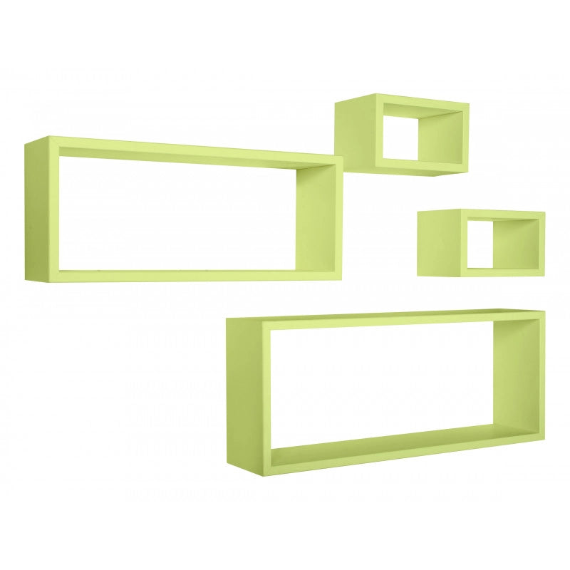 Set 4 Mensole da Muro, Pensile Bagno, Mensola Parete, Scaffale Parete, Verde, 75x30 p15,5 cm, 60x25 p15,5 cm e 2 da 25x15 p15,5 cm - Merlino