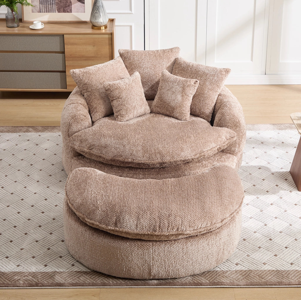 Poltrona lounge 190,5x138x63 cm in poliestere color caffè con pouf,