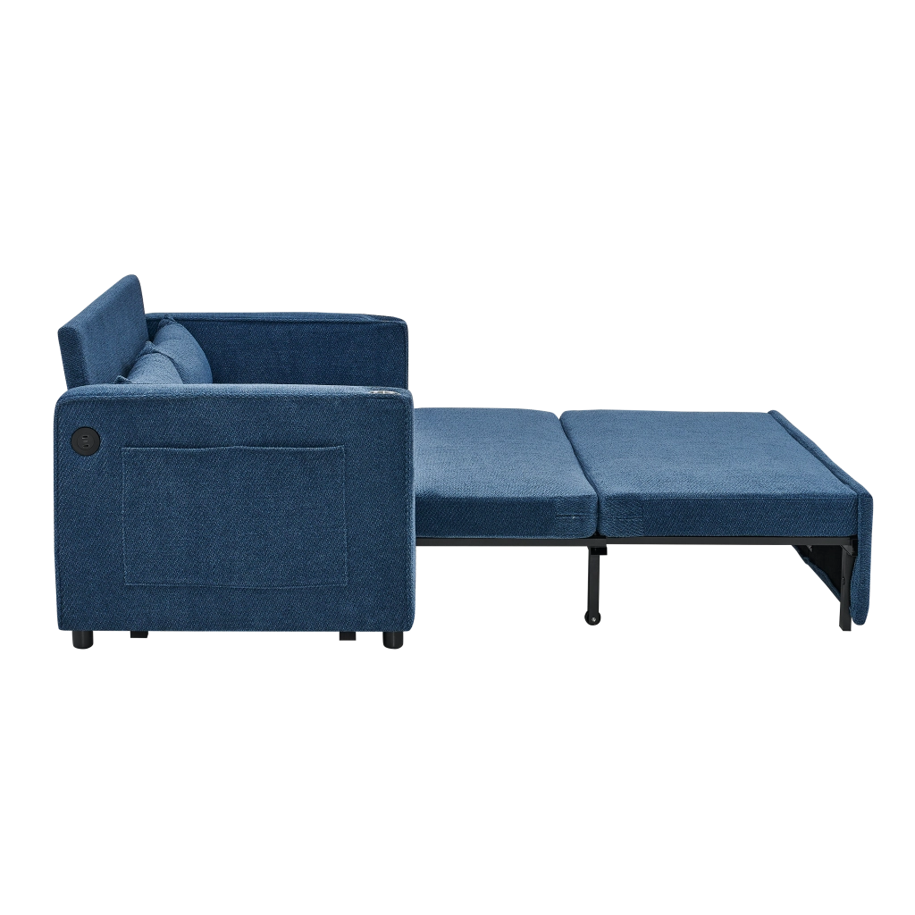 Divano Letto 2 Posti con USB ¨C MINIMAL ¨C Blu, Trasformabile