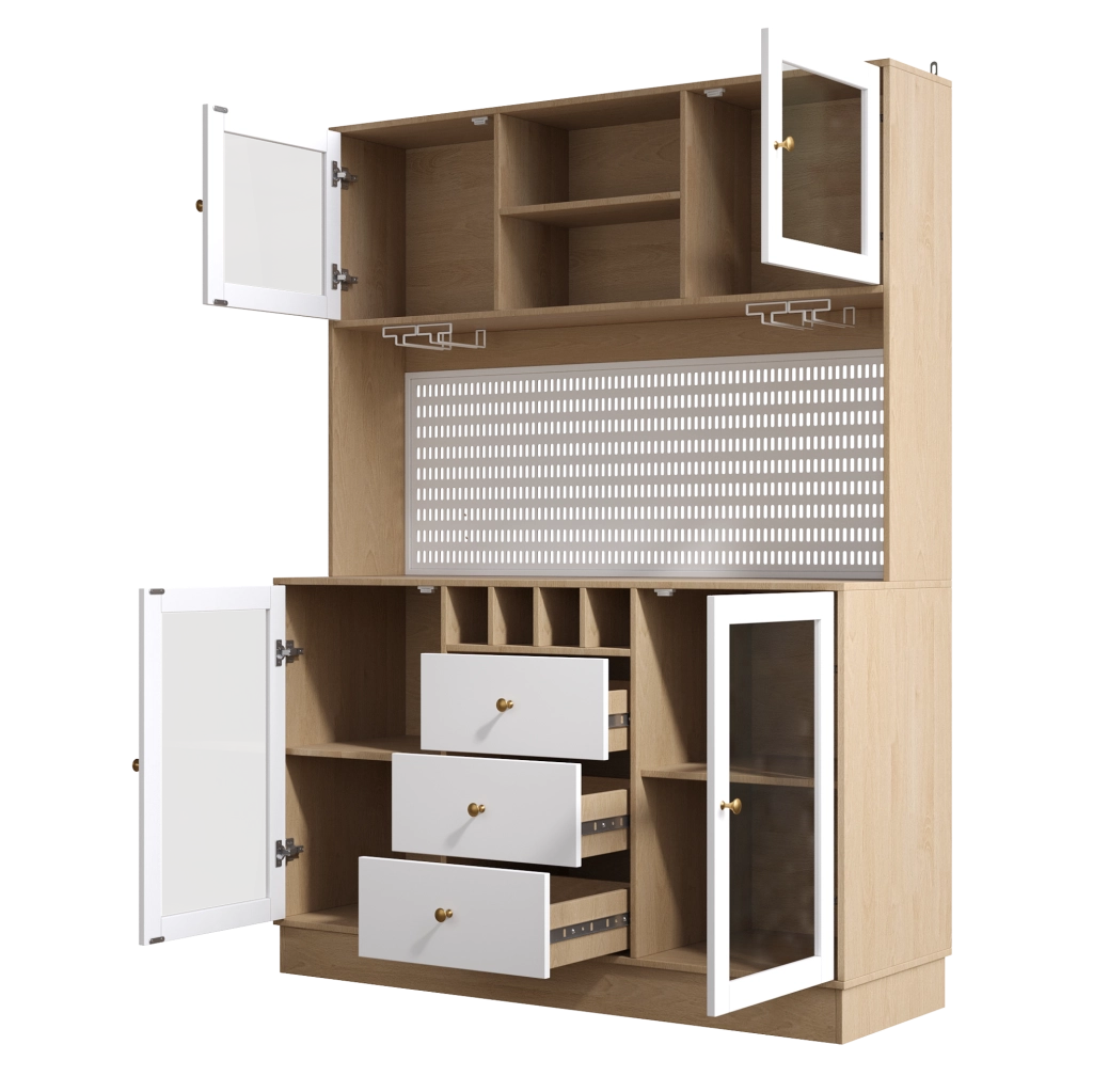 Hochschrank mit smartem LED-Licht, Weinregal und verstellbaren Einlegeböden, 140x40x185,7 cm, Weiß