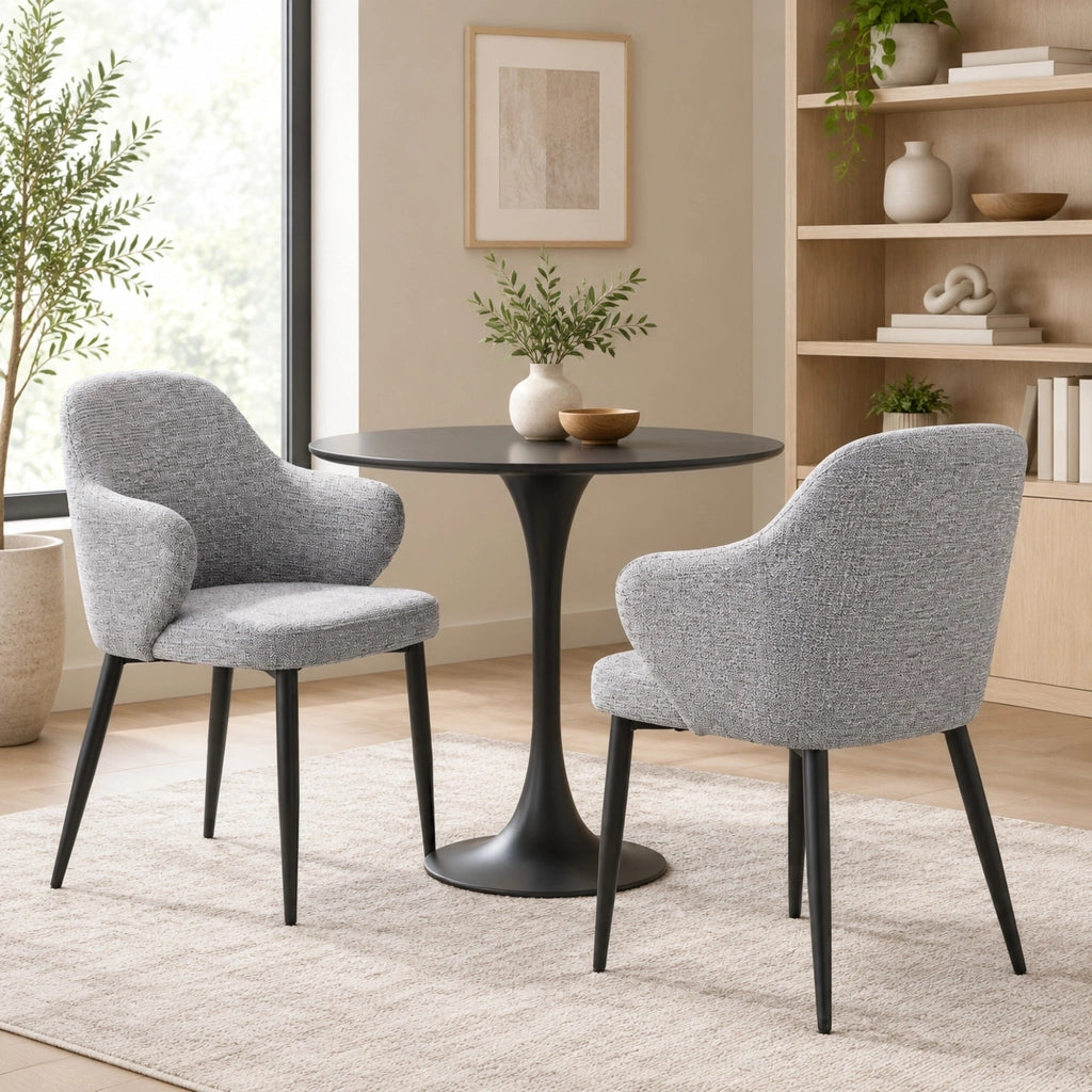 Set di 2 sedie da pranzo in tessuto grigio e metallo nero