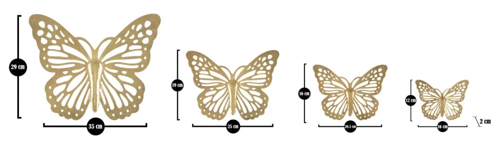 Set 4 Farfalle Decorative 3D da Muro in Ferro Oro