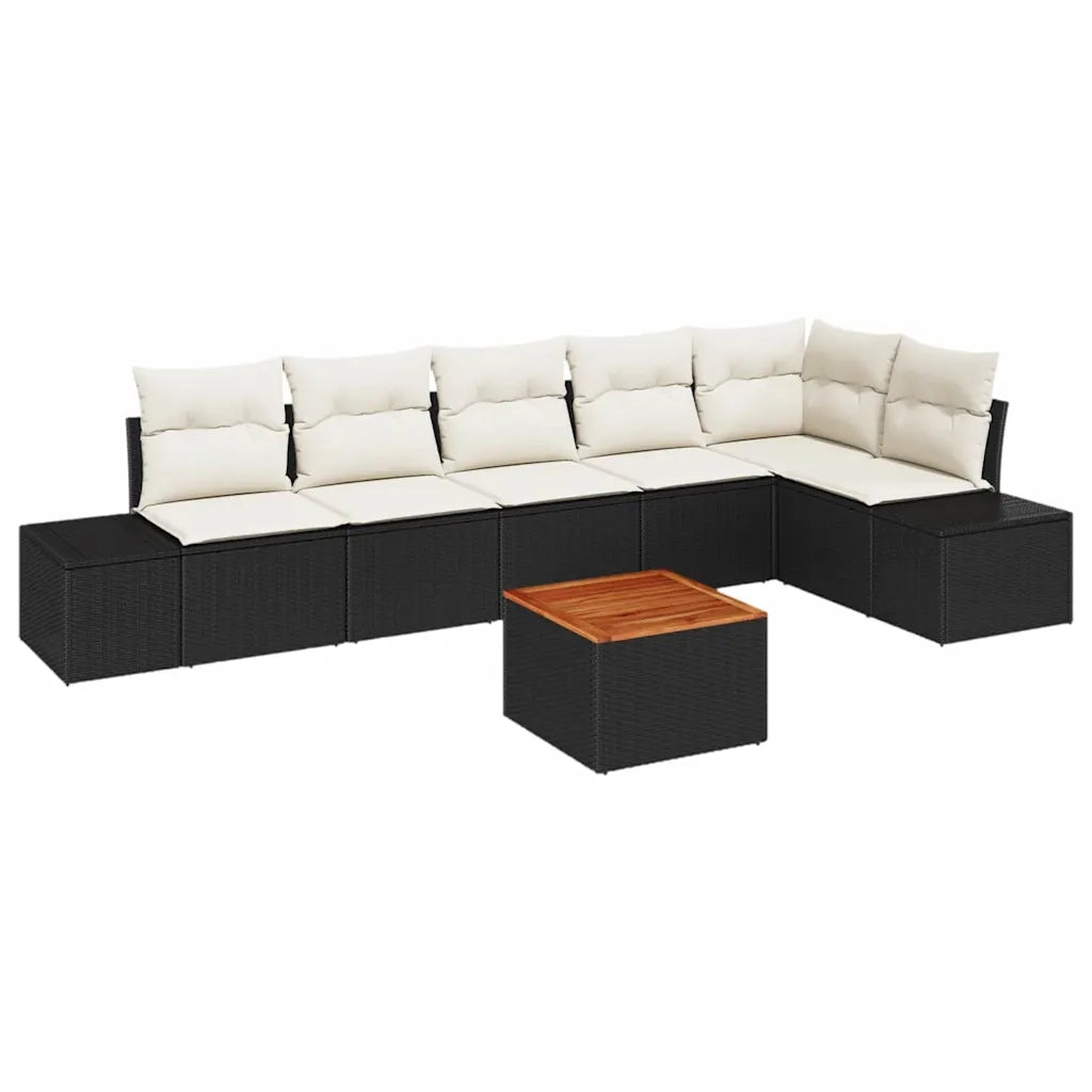 Set Divano da Giardino con cuscino 7 pcs Nero polyrattan