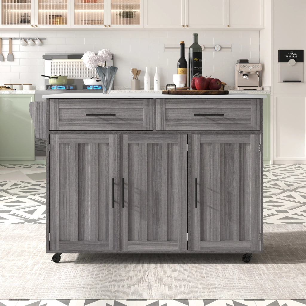 Carrello da cucina con piano estensibile; 2 cassetti; ripiani regolabili; ruote e gambe in legno