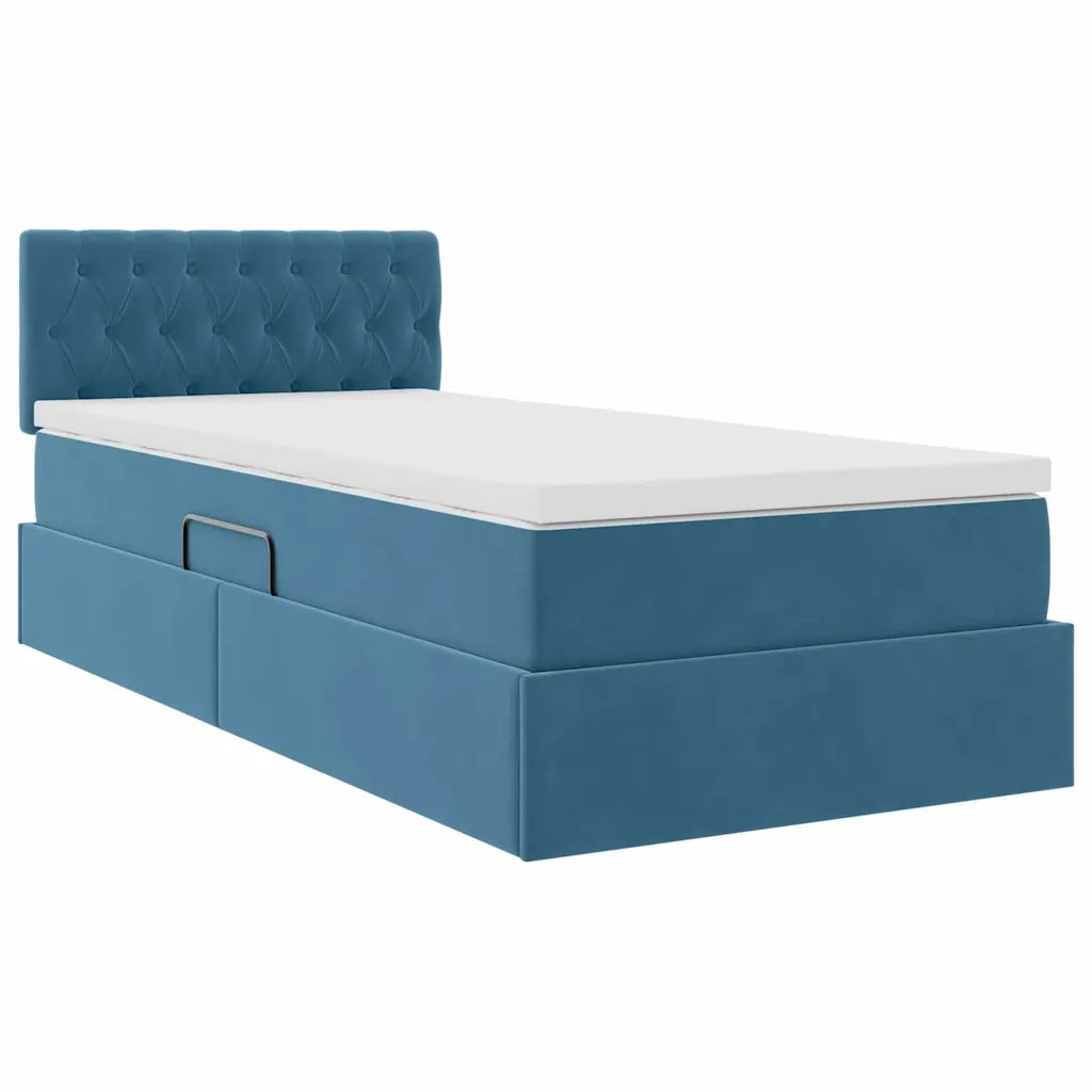 Letto con contenitore e LED Blu Scuro 100 x 200 cm Velluto
