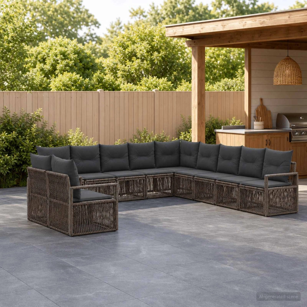 Set Divano da Giardino 11 pz Grigio polyrattan 3435764