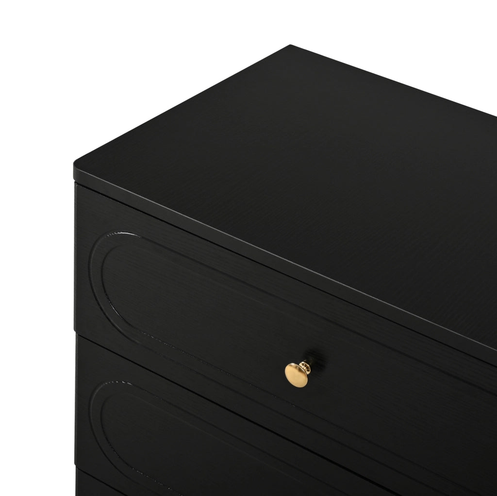 Credenza con 6 cassetti e piedini in metallo in MDF e truciolare nera