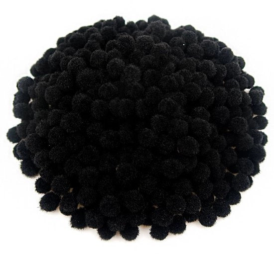 Mini Pomponi - 600 pezzi - Attività Creative - Nero - Decorazioni Fimbriate - Per Progetti DIY - 1 cm