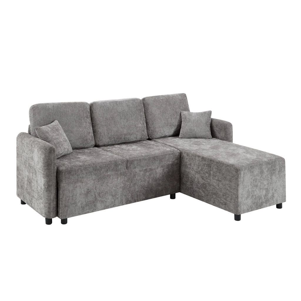 Divano angolare 3 posti a L con penisola 144 cm; in ciniglia; grigio
