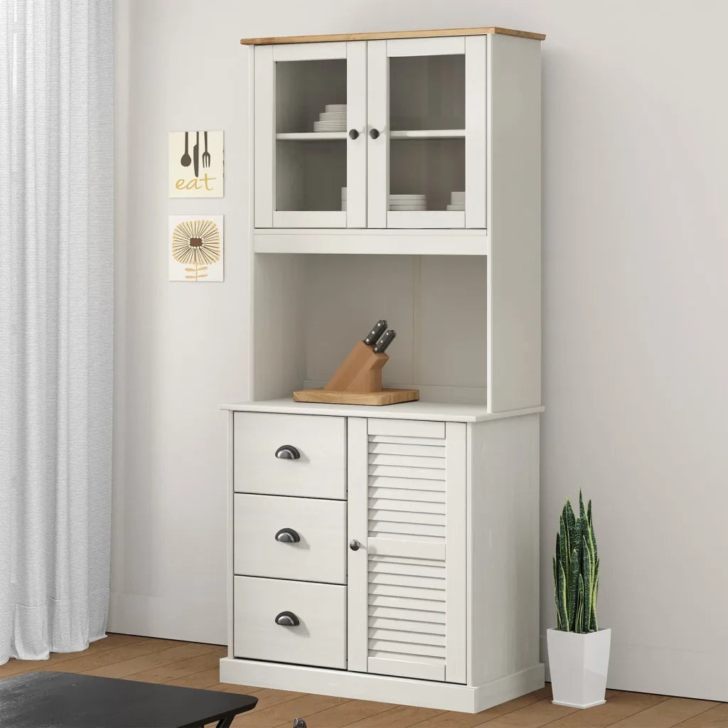 Piano Comò VIGO Bianco 78x30x100 cm in Legno Massello di Pino 353206