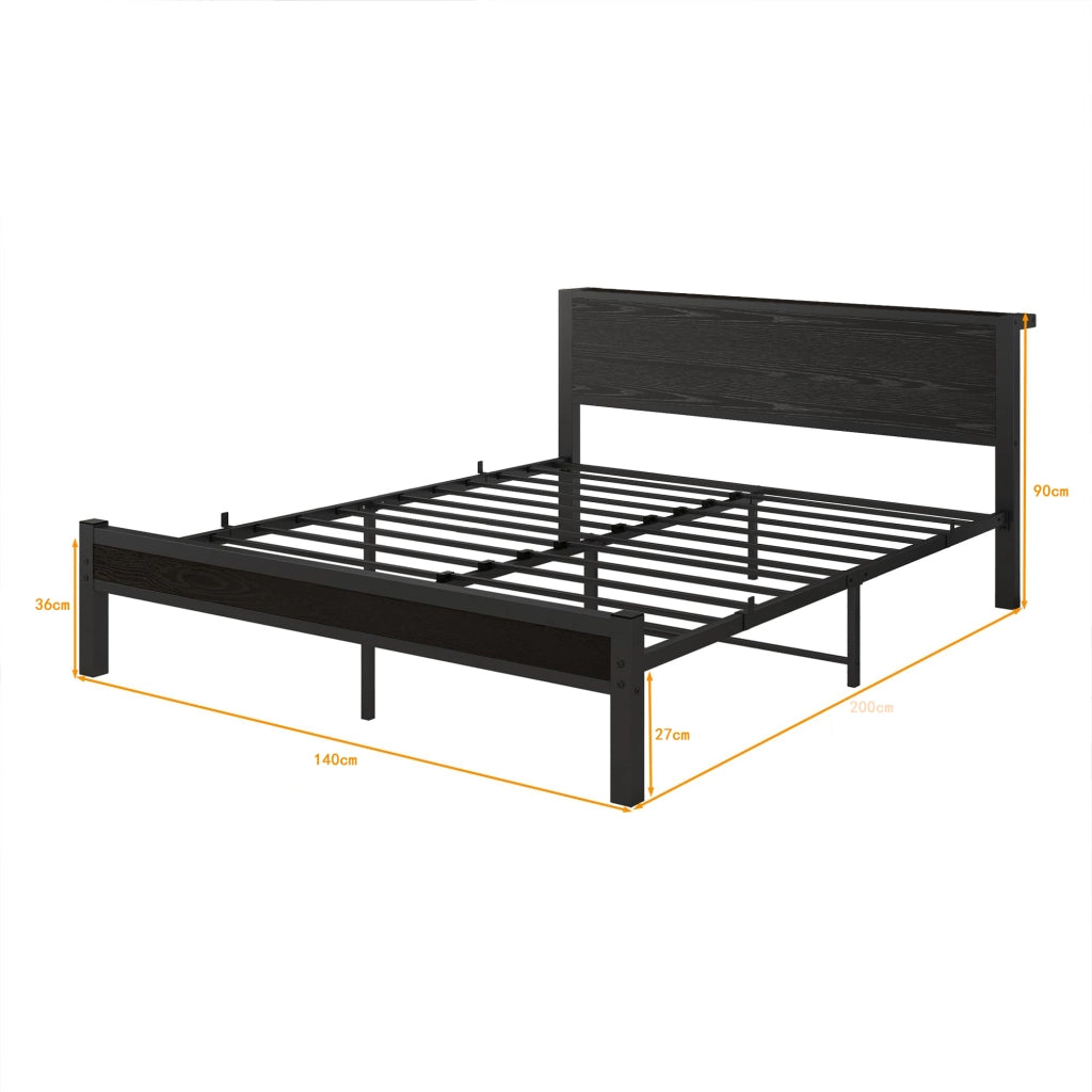 letto singolo mdf metallo nero 140 x 200 cm