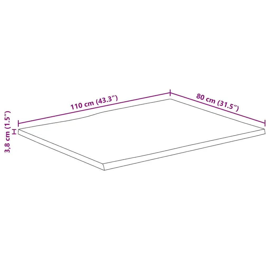 Piano Tavolo | Superficie Tavolo | Piano Scrivania Bordi Vivi 110x80x3,8 cm Legno di Mango Grezzo