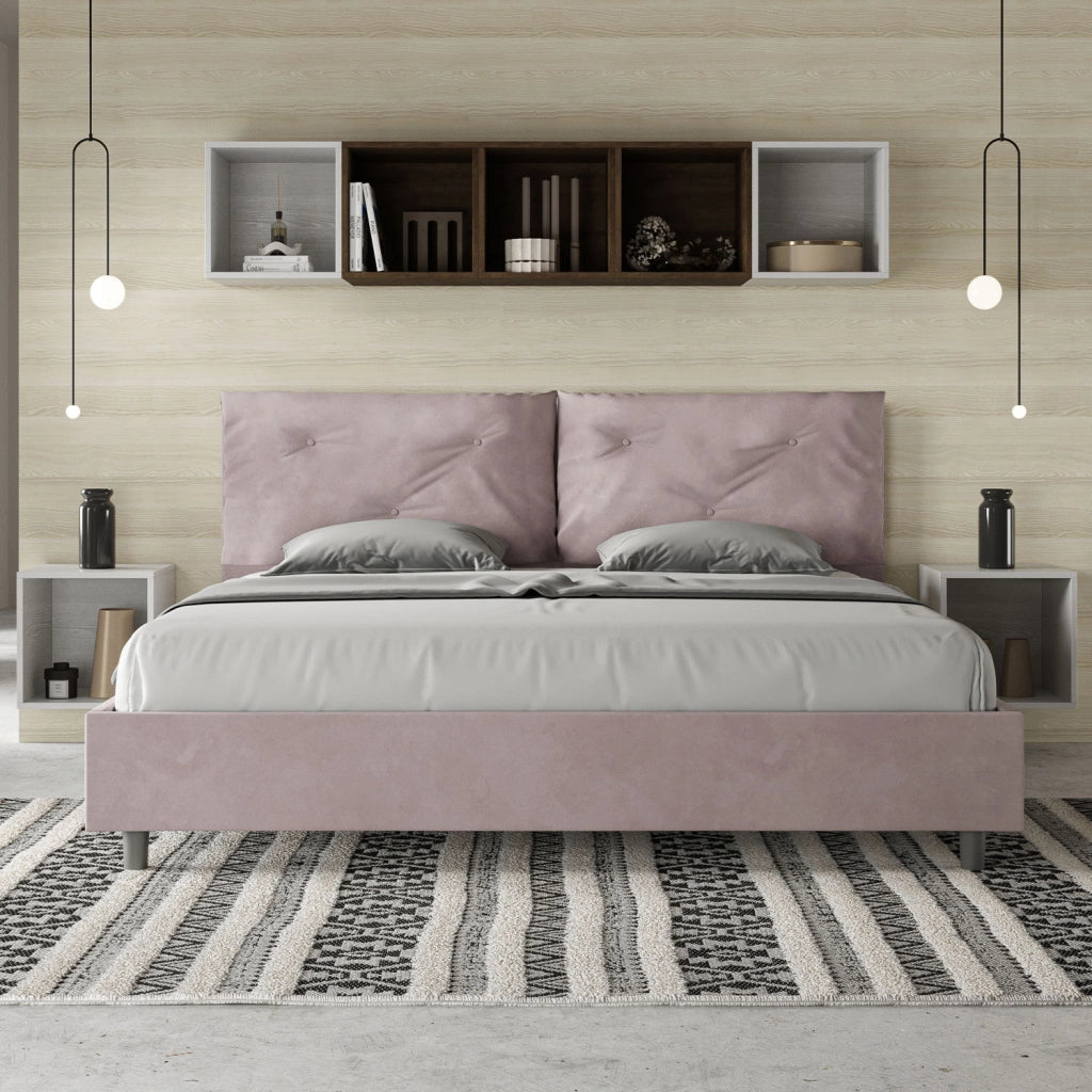 BS COM Letto matrimoniale king size con rete imbottito 200x210 microfibra glicine