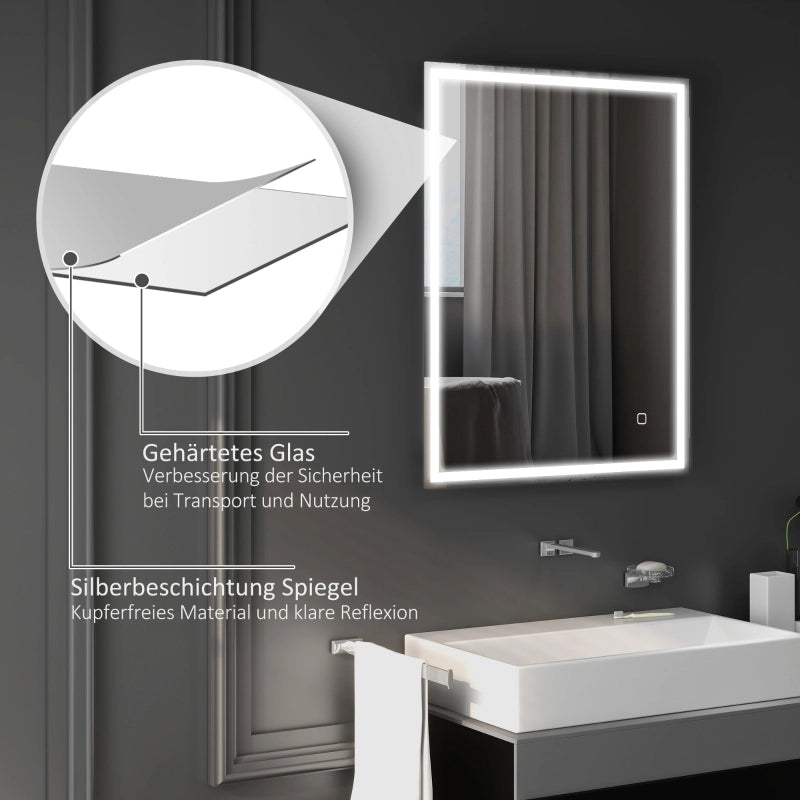 Specchio da bagno LED con luce regolabile e 3 tonalità; antiappannamento; comando touch; argento 90 × 70 × 4 cm