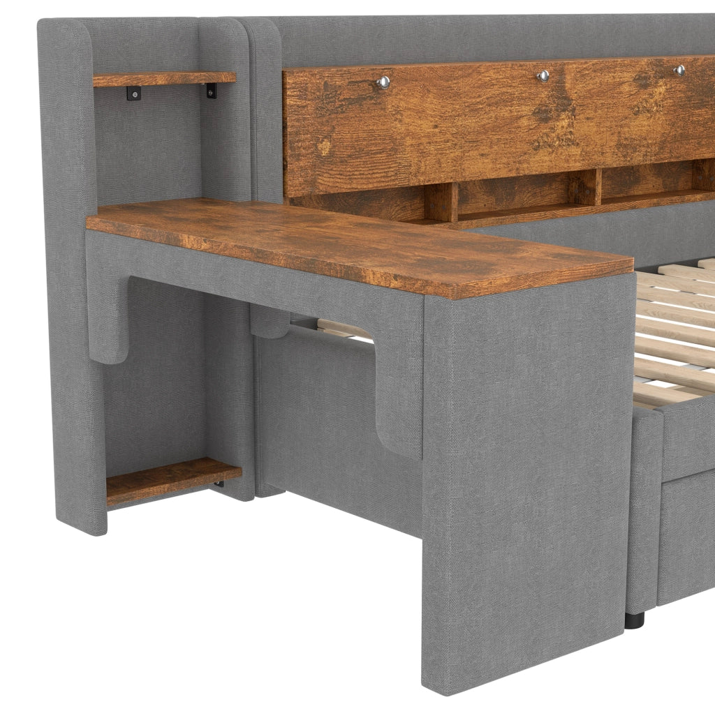 Letto multifunzione 90x200 cm con cassetti, scrivania e porte USB