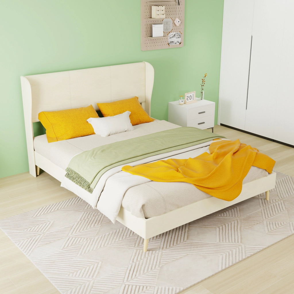 letto imbottito tessuto e metallo beige 140 x 200 cm