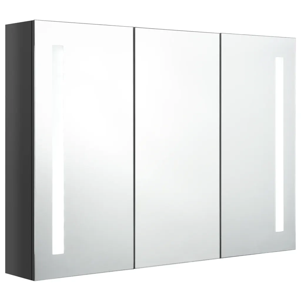 Armadietto Bagno con Specchio e LED 89x14x62 cm Grigio Lucido