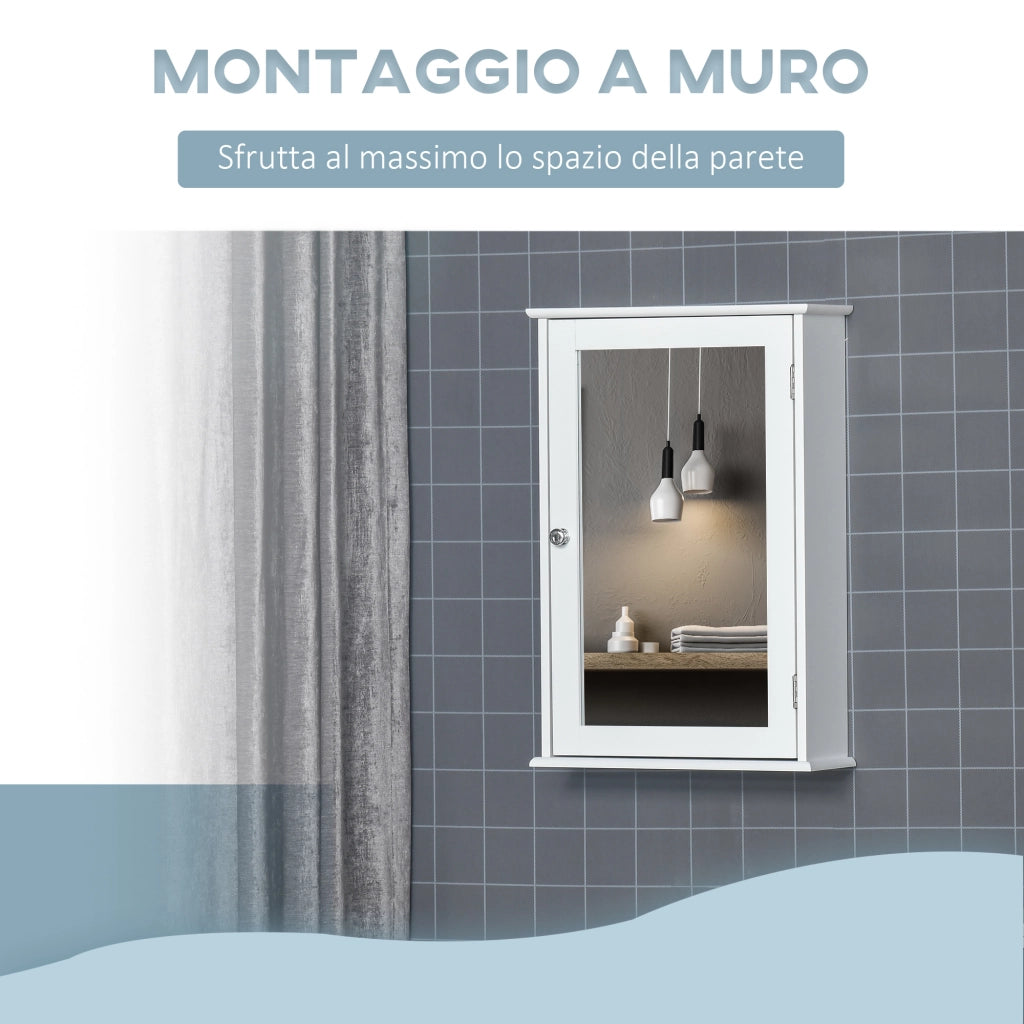Mobiletto Bagno Pensile con Specchio e Anta Magnetica ¨C zephmum ¨C Bianco 41x14x60cm