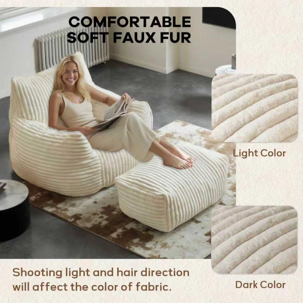 Chaise longue con pouf - supporto ergonomico a 5 zone - in flanella - bianco