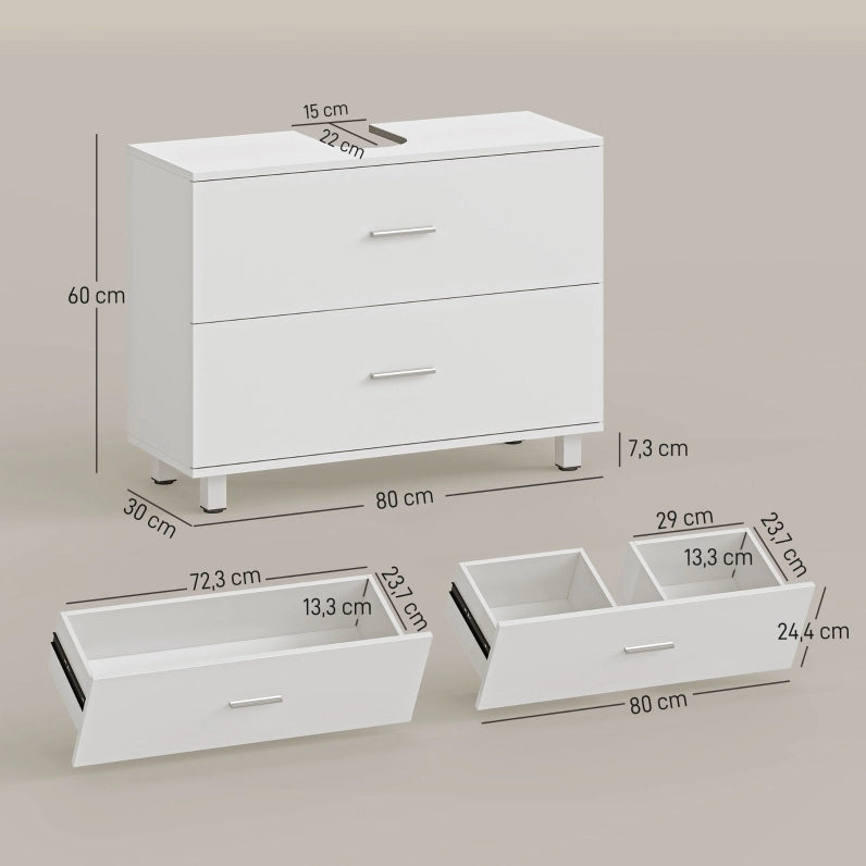 Mobile sottolavabo ULEVR 80x30x60 cm con 2 cassetti, vano a U 15x22 cm, bianco