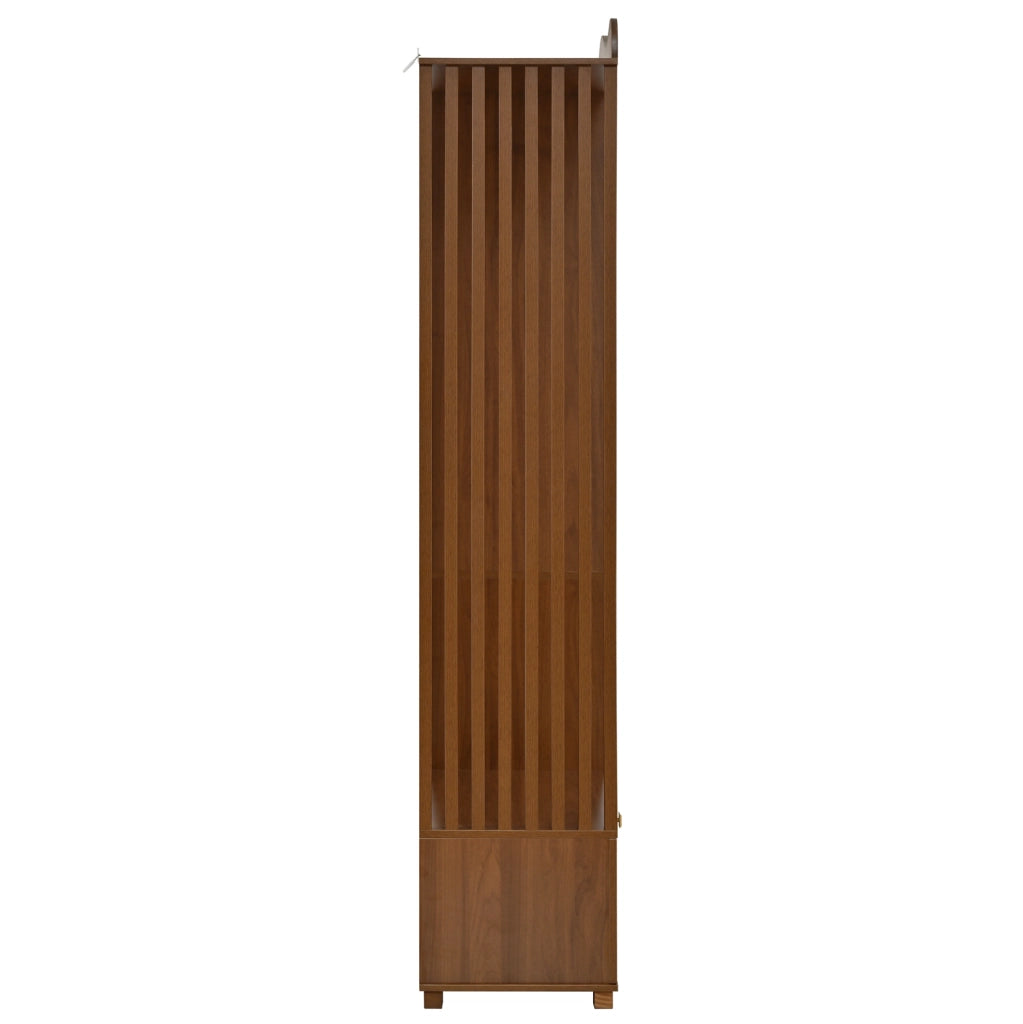 Garderobenschrank aus MDF in Nussbaum mit Ganzkörperspiegel und Offener Kleiderstange, 115,5x38,5x194,5 cm
