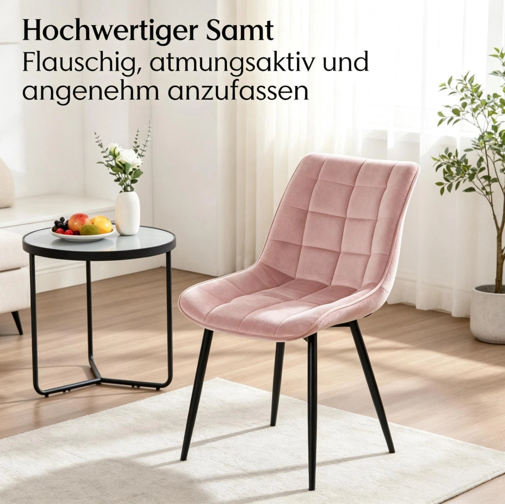 SEDIA Imbottita 46x39 cm in Velluto Rosa Set da 2