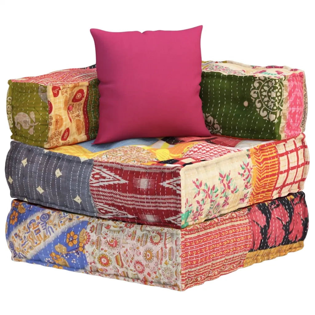 Pouf Modulare con Cuscino in Tessuto Patchwork 350377