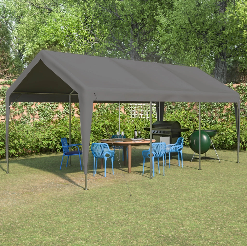 Carport 592,84×310,9×276,75 cm in metallo grigio con finestre avvolgibili, per auto –