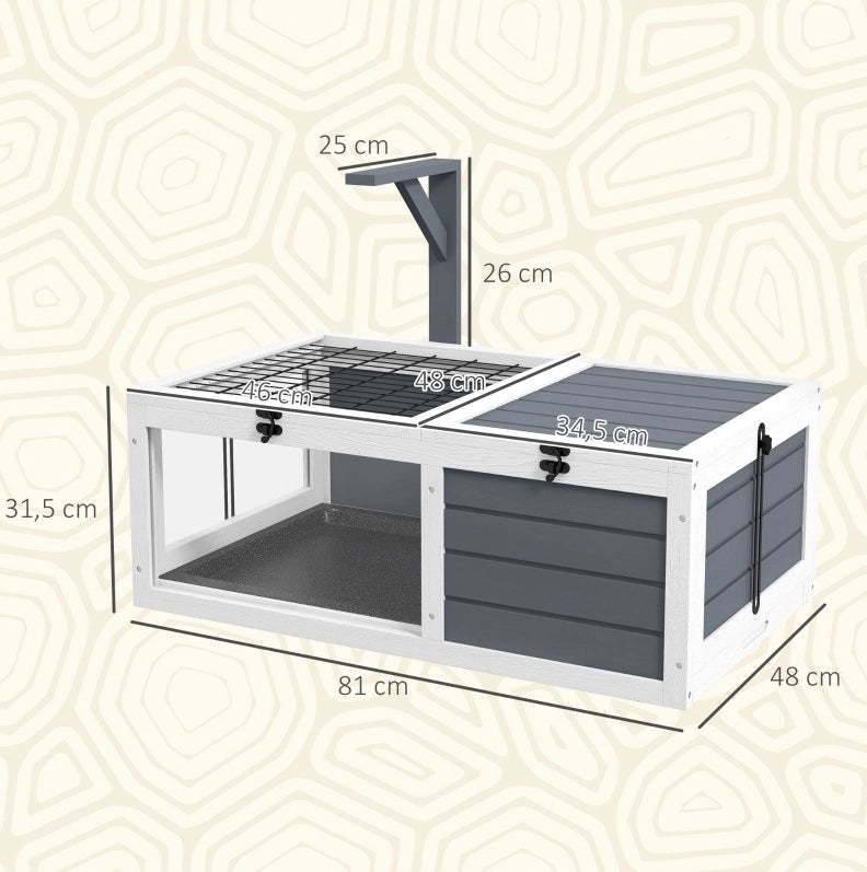 Recinto per tartarughe ULEVR 81x48x31,5 cm con 2 zone, coperchi apribili e vassoi estraibili, bianco e grigio