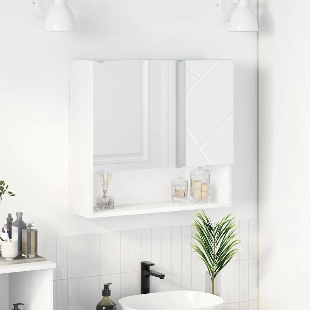 Mobiletto per specchio-Armadietto a Specchio da Bagno Bianco 59 x 17 x 55 cm Legno multistrato