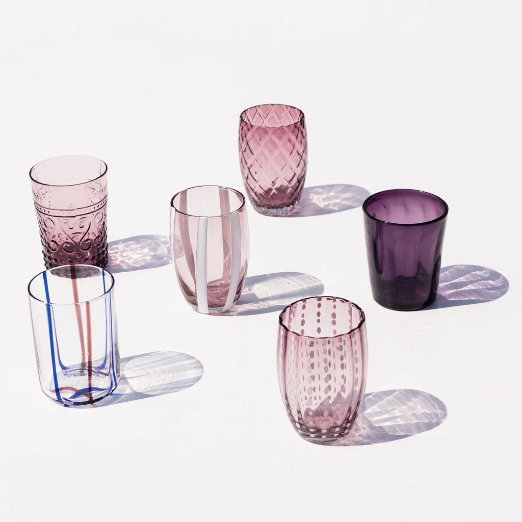 Zafferano Melting Pot Set 6 Bicchieri Monocolore - Ametista - Vetro Soffiato a Mano, 32 cl - Tumbler Artigianali per Acqua e Cocktail