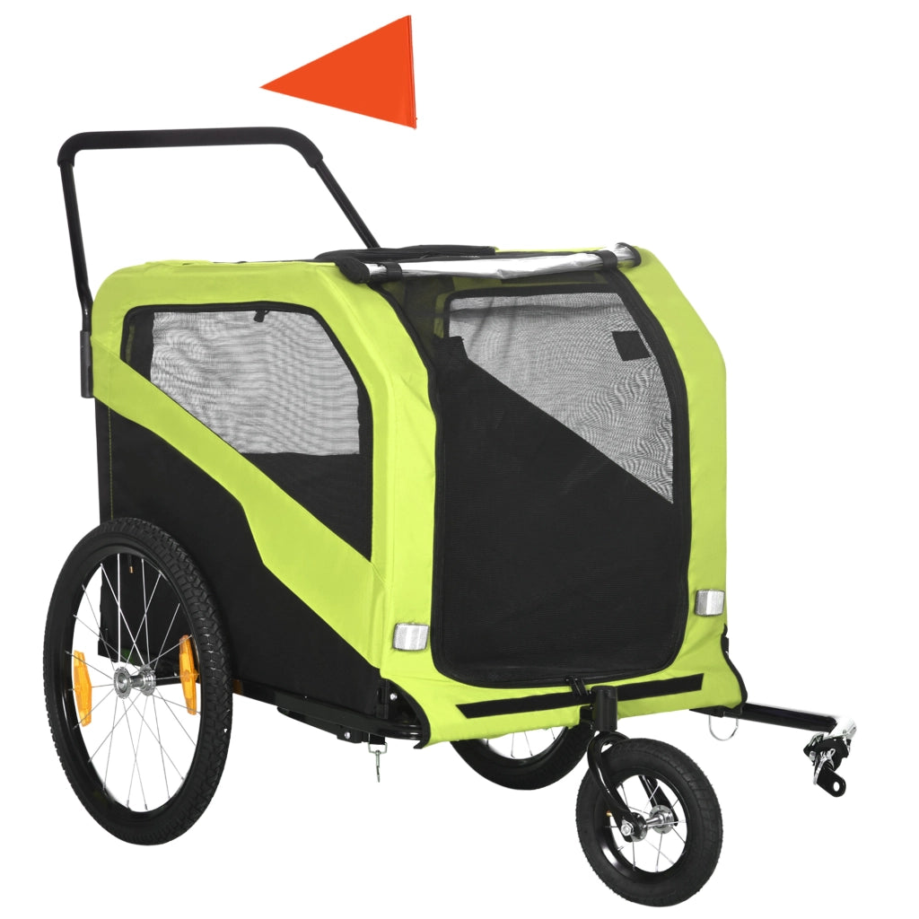 Rimorchio per cani 2 in 1 convertibile in passeggino con telaio in acciaio e tessuto Oxford verde fino a 30 kg