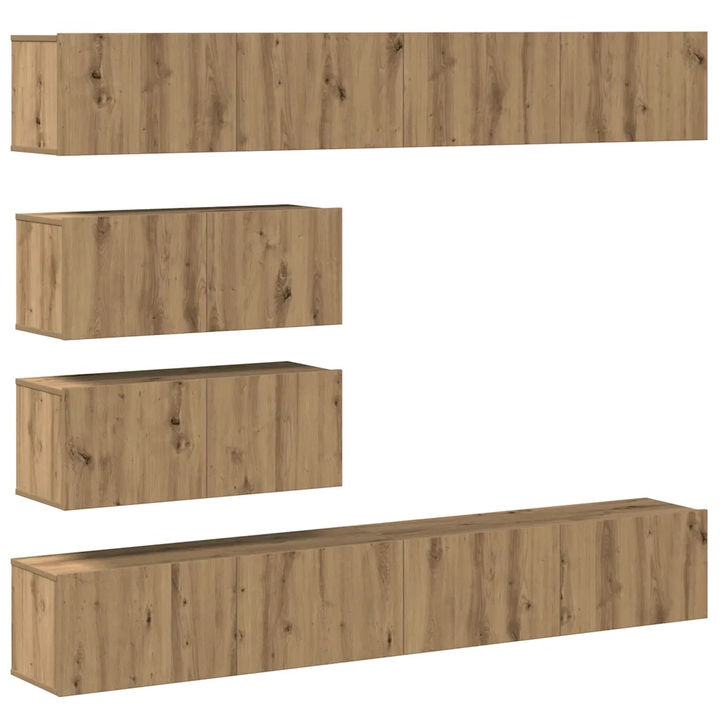 Set Mobile TV 6 pz Montato a Parete Rovere in Legno Multistrato 3329150