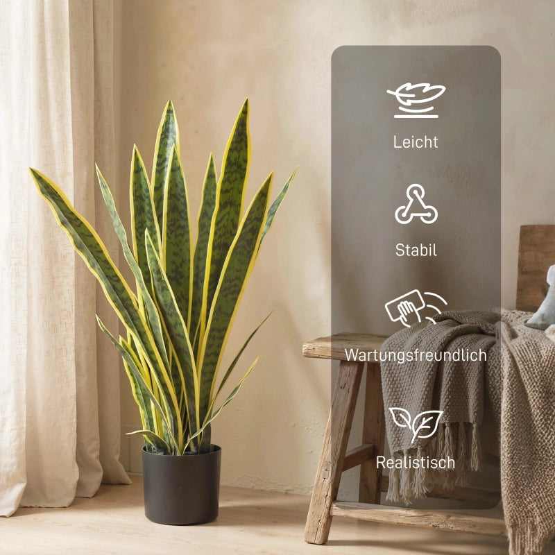 Pianta artificiale sansevieria in vaso verde con elementi flessibili 77 cm per soggiorno camera da letto e ufficio