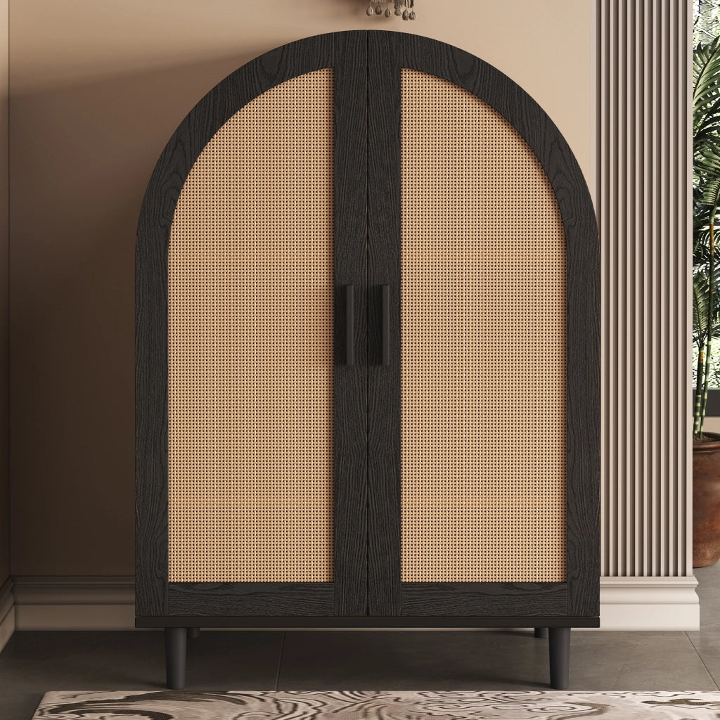 Scarpiera con 2 ante in rattan e 3 ripiani, 2 regolabili, cerniere ammortizzate, per ingresso, 70 × 40 × 100 cm