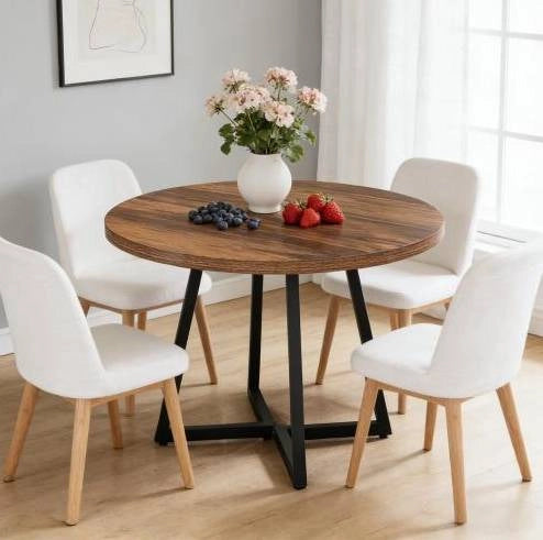 Tavolo da pranzo industriale 80 cm in MDF e metallo; marrone rustico e nero