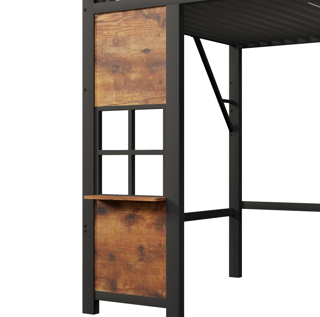 LETTO a soppalco 140x200 cm in metallo e MDF nero, senza materasso