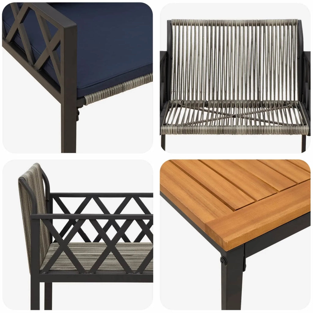 Set Mobili da Esterno 3 pcs Grigio e Blu Navy polyrattan 42025350