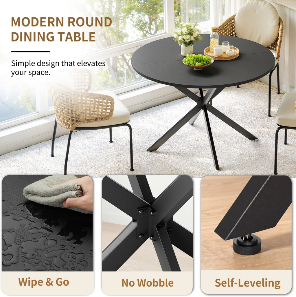 Tavolo rotondo 120 cm con gambe a X in acciaio nero per cucina, sala da pranzo o home office