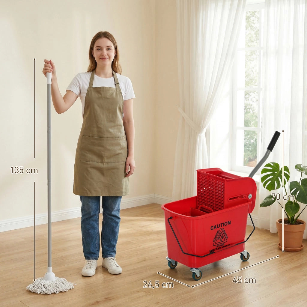 Secchio con scolapiatti e ruote ¨C Zephmum ¨C Rosso 45x26,5x70 cm