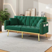 Divano letto 175x80x73,5 cm verde, schienale a 3 posizioni e portabicchieri, velluto
