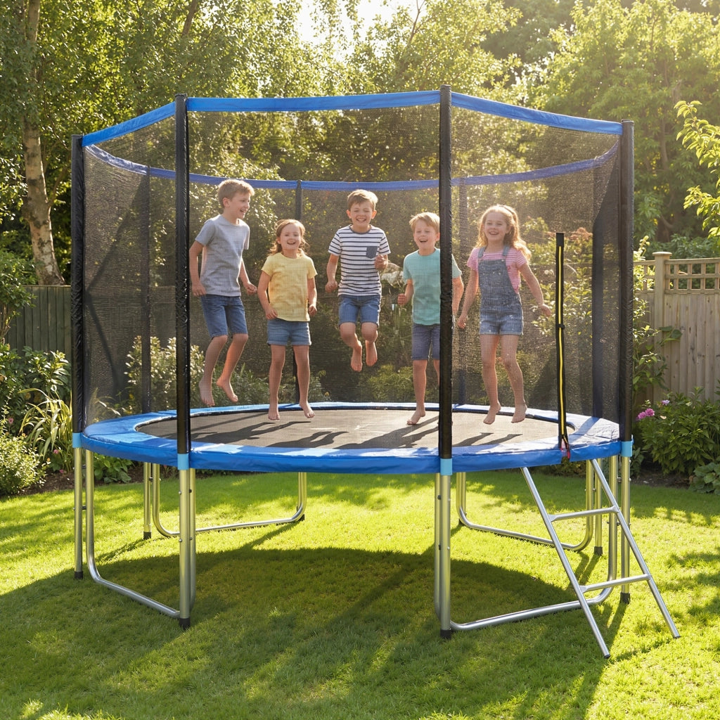 Trampolino Esterno per Bambini con Rete di Sicurezza ¨C Minimal ¨C ?366 cm Blu
