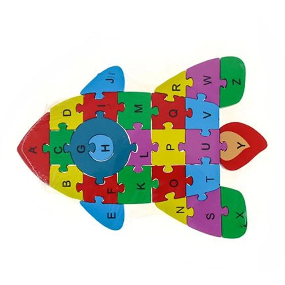 Trade Shop - Puzzle 3d In Legno Gioco Educativo Colorato Numeri Lettere Per Bambini Forma Razzo 52899 -