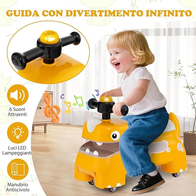 Macchina a Spinta per Bambini, Giocattolo Cavalcabile con Spazio Nascosto Luci Musica e Clacson, Macchina da Passeggio a Spinta con 4 Ruote, Regalo per Bambini 18+ Mesi (Giallo)