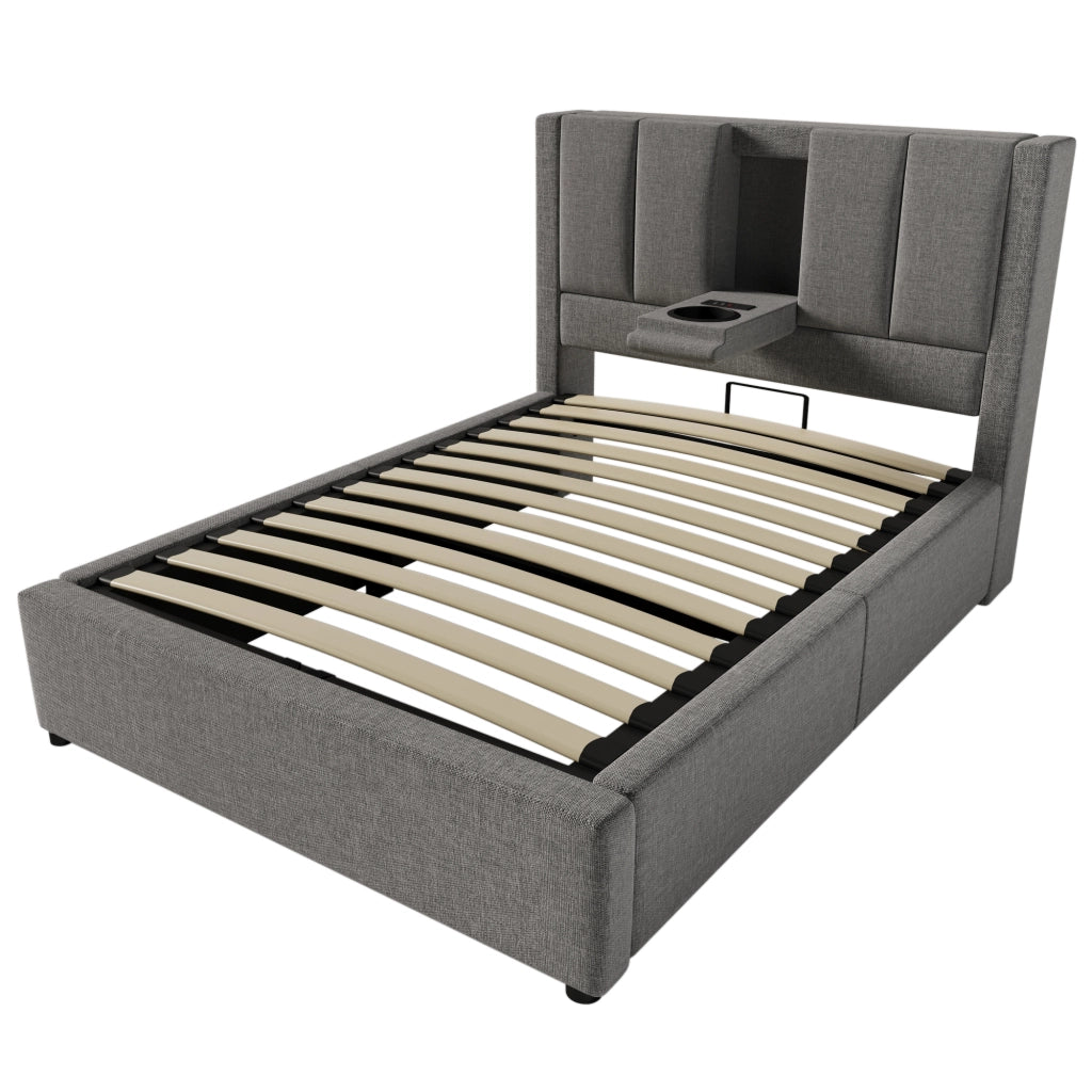 Letto singolo contenitore 90x200 cm in lino grigio