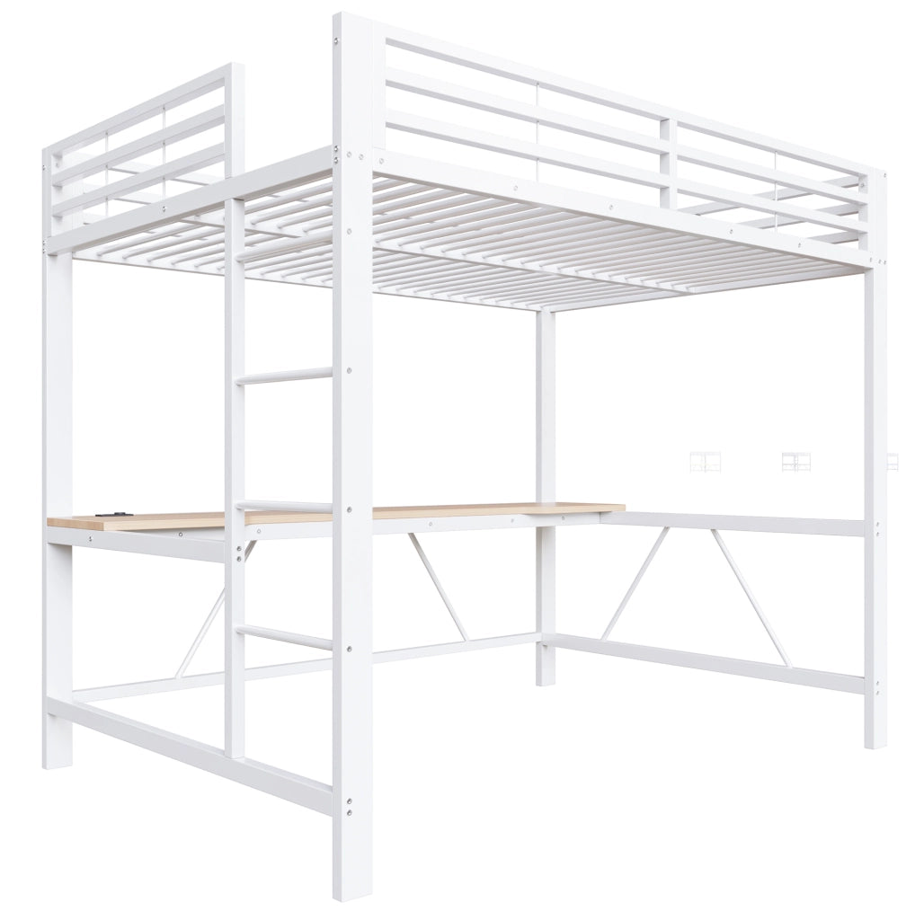 Letto a soppalco gaming 140x200 cm con scrivania e LED bianco HOMVRA