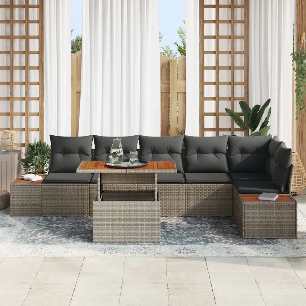 Set Divano da Giardino 7 pcs Grigio Poly Rattan