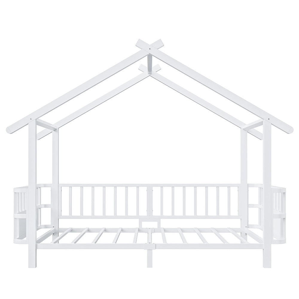 Letto per bambini a forma di casa ¨C Minimal ¨C metallo bianco 90x200cm con griglia di sicurezza