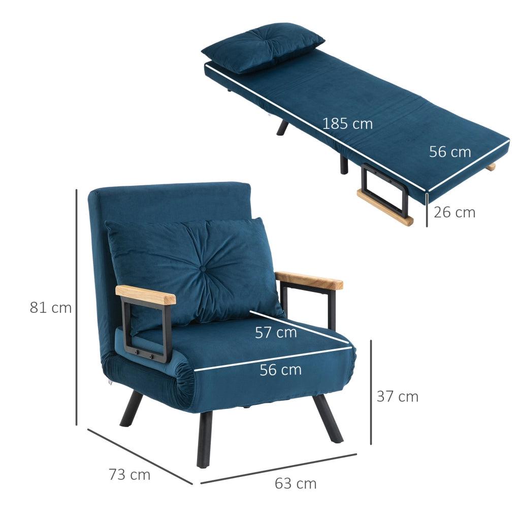 Poltrona Relax Letto con Funzione Letto e Schienale Regolabile in Velluto Blu 63x73x81 cm